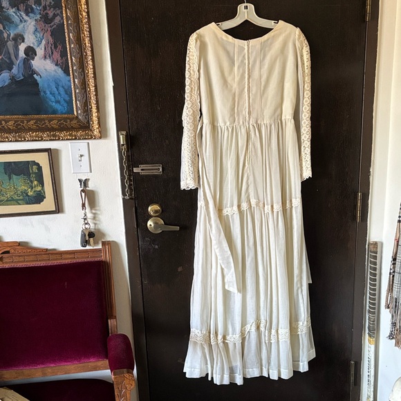 Vintage prairie cottagecore empire waist ivory maxi lace dress - Picture 2 of 8